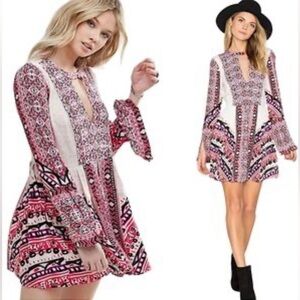 FREE PEOPLE Pink and White Patterned TEGAN Mini Dress size S